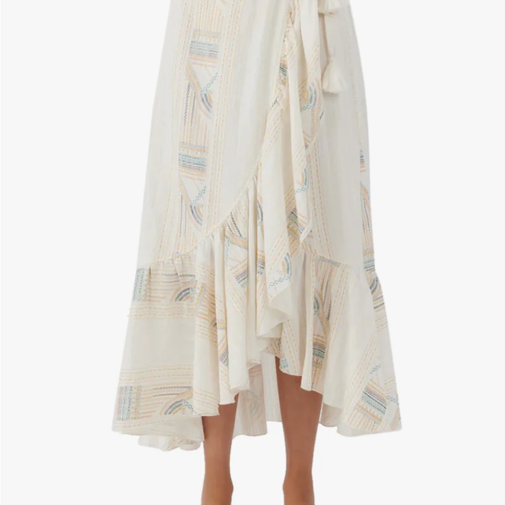 O'Neill Cream Wrap Midi Skirt Asymmetrical Ruffled